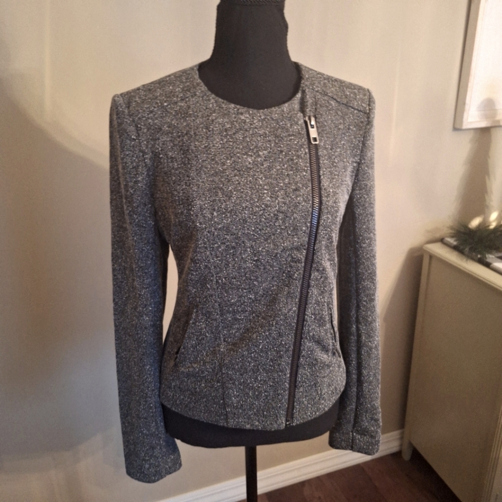Women's Grey Zip Moto Jacket figure flattering sz small